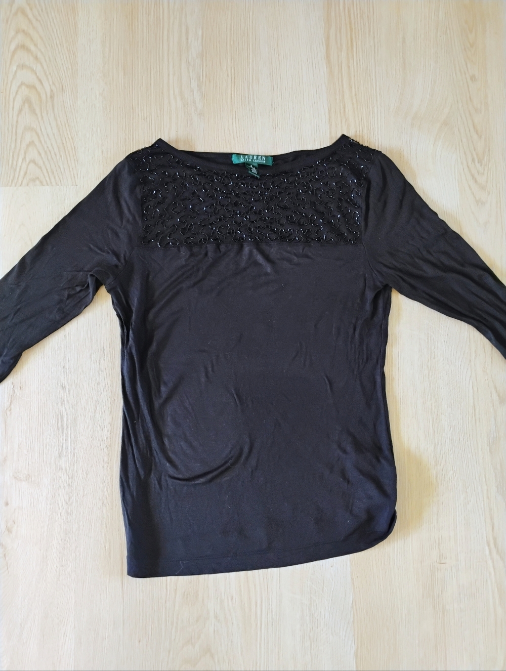 Lauren Ralph Lauren Black Beaded Knit Top